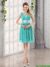 2015 A Line Ruching Lace Up Christmas Party Dress in Aqua Blue