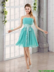 2015 A Line Ruching Lace Up Christmas Party Dress in Aqua Blue