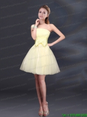 2015 Bowknot A Line Strapless Prom Dress with Lace Up