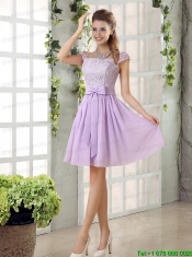 2015 Chiffon Junior Dress with Ruching Bowknot