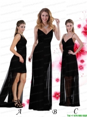 2015 Column Black Floor Length Bridesmaid Dress with Spaghetti Straps