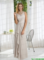 2015 Column Scoop Appliques and Ruching Prom Dresses