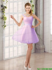 2015 Decent Straps Appliques Christmas Party Dress with Mini Length