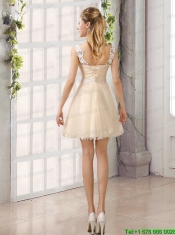 2015 Decent Straps Appliques Christmas Party Dress with Mini Length