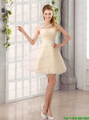 2015 Decent Straps Appliques Christmas Party Dress with Mini Length