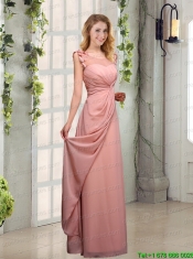 2015 Empire Appliques Ruching Scoop Prom Dresses