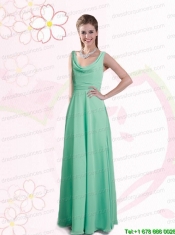 2015 Empire Ruching V Neck Prom Dress in Apple Green