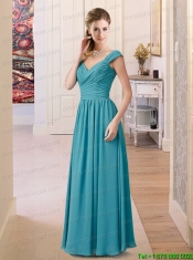 2015 Empire Turquoise Prom Dress with V Neck
