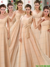 2015 Fashionable Champagne Ruching Chiffon Christmas Party Dresses