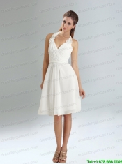 2015 Halter Empire Chiffon Ruching and Hand Made Flowers Prom Dress