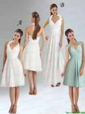 2015 Halter Empire Chiffon Ruching and Hand Made Flowers Prom Dress