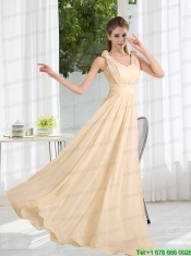 2015 Modest V Neck Empire Ruching Prom Dress