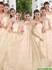 2015 Modest V Neck Empire Ruching Prom Dress