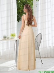 2015 Modest V Neck Empire Ruching Prom Dress