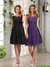 2015 New Style Bateau Lace Prom Dress with Cap Sleeves