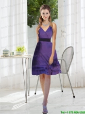 2015 New Style V Neck Prom Dress with Layered Hem