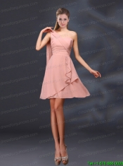 2015 One Shoulder Ruching Chiffon Bridesmaid Dresses in Peach