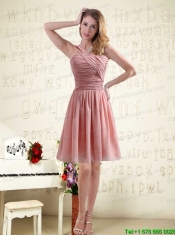 2015 One Shoulder Ruching Empire Chiffon Luxurious Junior Dresses