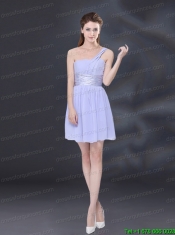 2015 Ruching and Belt Chiffon Junior Dress in Lavender