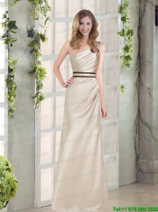 2015 Ruching and Belt One Shoulder Prom Dress with Floor Length