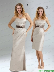 2015 Ruching and Belt Sweetheart Grey Prom Dress with Floor Length