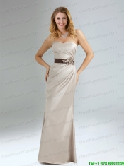 2015 Ruching and Belt Sweetheart Grey Prom Dress with Floor Length