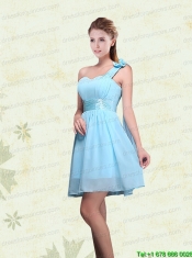 2015 Ruching Chiffon Aqua Blue Christmas Party Dresses with Mini Length