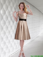 2015 Ruching One Shoulder Empire Prom Dress with Belt
