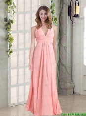 2015 Simple Halter Empire Ruching and  Prom Dress in Watermelon Red