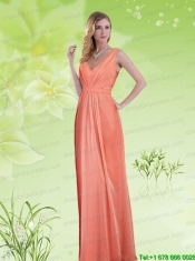 2015 Simple V Neck Empire Ruching and  Prom Dress in Watermelon Red