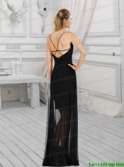 2015 Spaghetti Straps Column Black Prom Dress with Floor Length