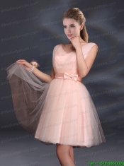 2015 Sweet Belt Mini Length Prom Dresses with V Neck