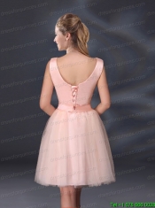 2015 Sweet Belt Mini Length Prom Dresses with V Neck