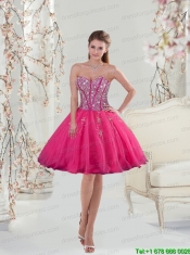 2015 Sweetheart Rose Pink Sequins and Appliques Prom Dresses