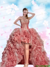 2015 Top Seller Beading and Ruffles Pink Dama Dress For Prom Party