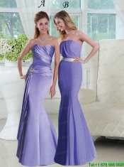 2015 Trumpet Strapless Lavender Christmas Party Dresses with Sash