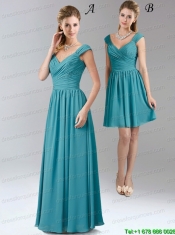 2015 V Neck Empire Chiffon Junior Dress in Turquoise