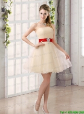 A Line Belt Strapless Junior Dress with Mini Length