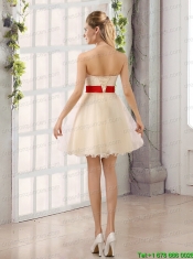 A Line Belt Strapless Junior Dress with Mini Length