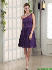 A Line One Shoulder Prom Dress with Lace and Belt