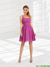 A Line Ruching Mini Length Chiffon Junior Dresses with Square