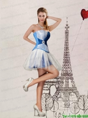 A-line Strapless Beading Blue Dress for Prom