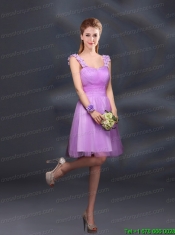 A Line Straps Appliques Junior Dresses in Lilac