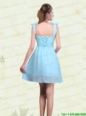 A Line Straps Prom Dresses with Ruching and Bowknot