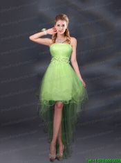 Appliques and Ruffles A Line Strapless Prom Dresses