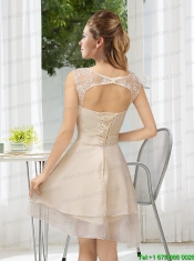 Bateau Belt Mini Length Prom Dress with Lace Up