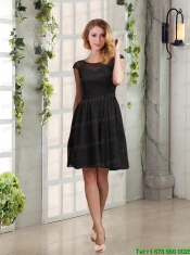 Bateau Cap Sleeves Lace Romantic Prom Dress for 2015