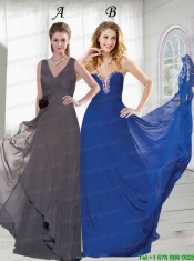 Beaded Plunging Neckline Chiffon Prom Dress in Royal Blue