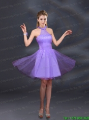 Beautiful Lilac A Line Appliques Prom Dresses with Halter