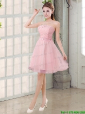 Champagne A Line Strapless Appliques Junior Dress
